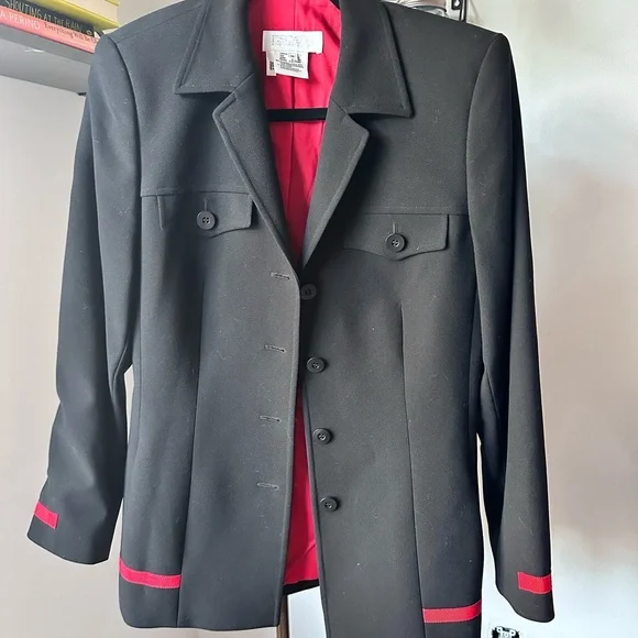ESCADA MARGARETHA LEY VINTAGE BLACK BLAZER RED TRIM RED INTERIOR DETAILS - Picture 8 of 9